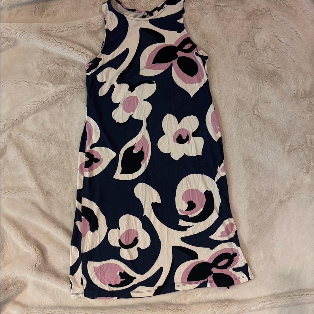 Ann Taylor Navy and Pink Patterned Dress